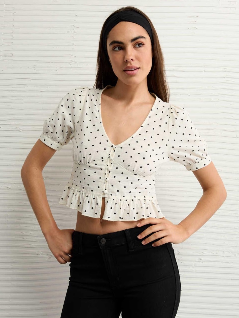 AE V-Neck Puff Sleeve Corset Shirt Size L